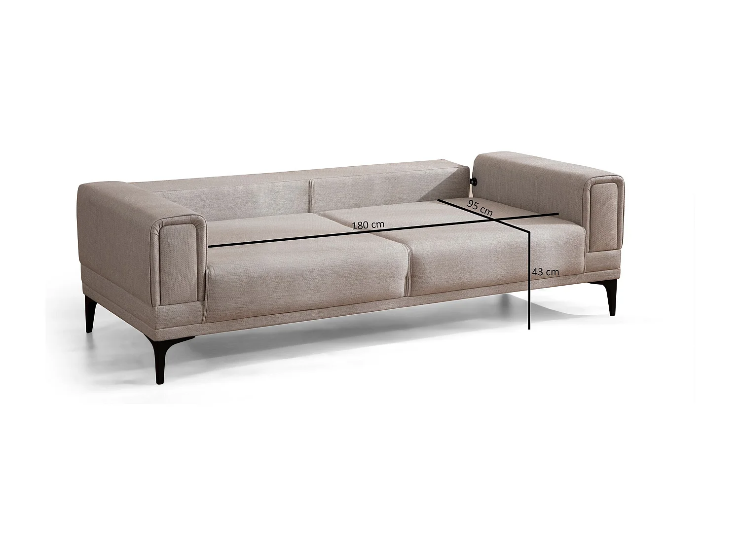 3-zits slaapbank in Toviga stof 230 cm-Kleur Licht beige