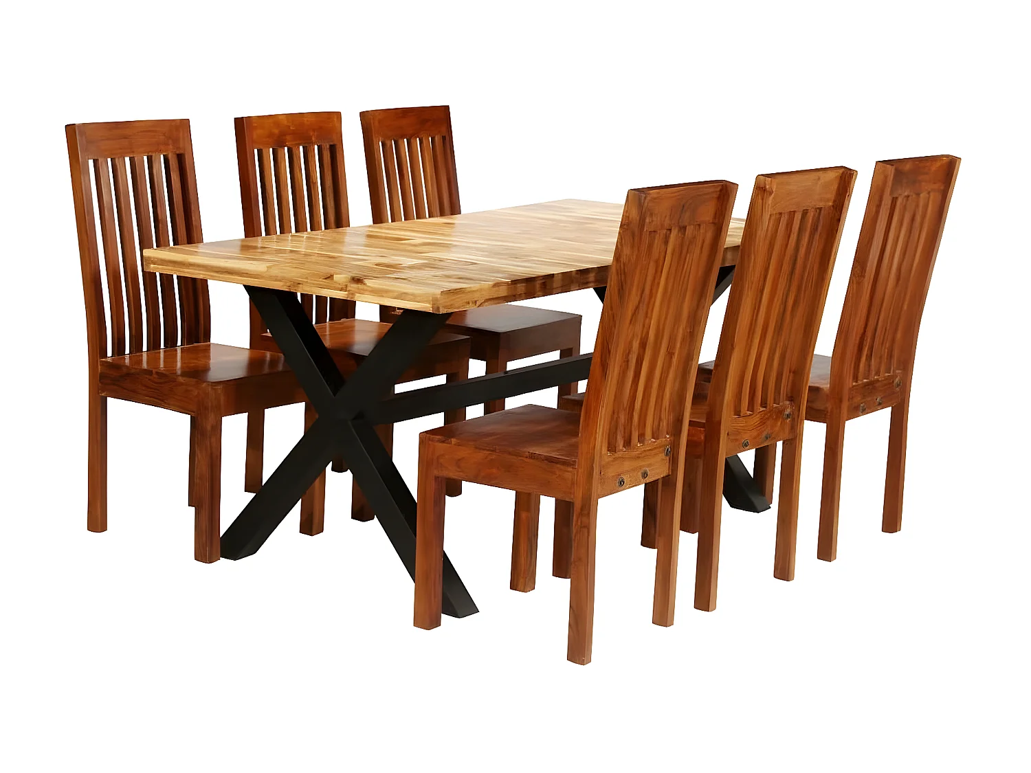 Table à manger rectangulaire et 6 chaises bois de manguier Barina