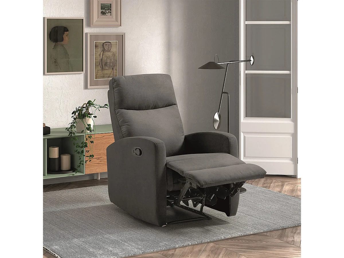 LERIDA - Fauteuil Relax Manuel Tissu Gris Foncé
