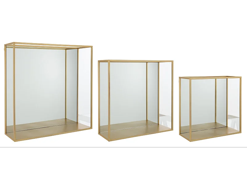 Juego de 3 estantes de pared cuadrados metal cristal dorado Lise L 60 cm