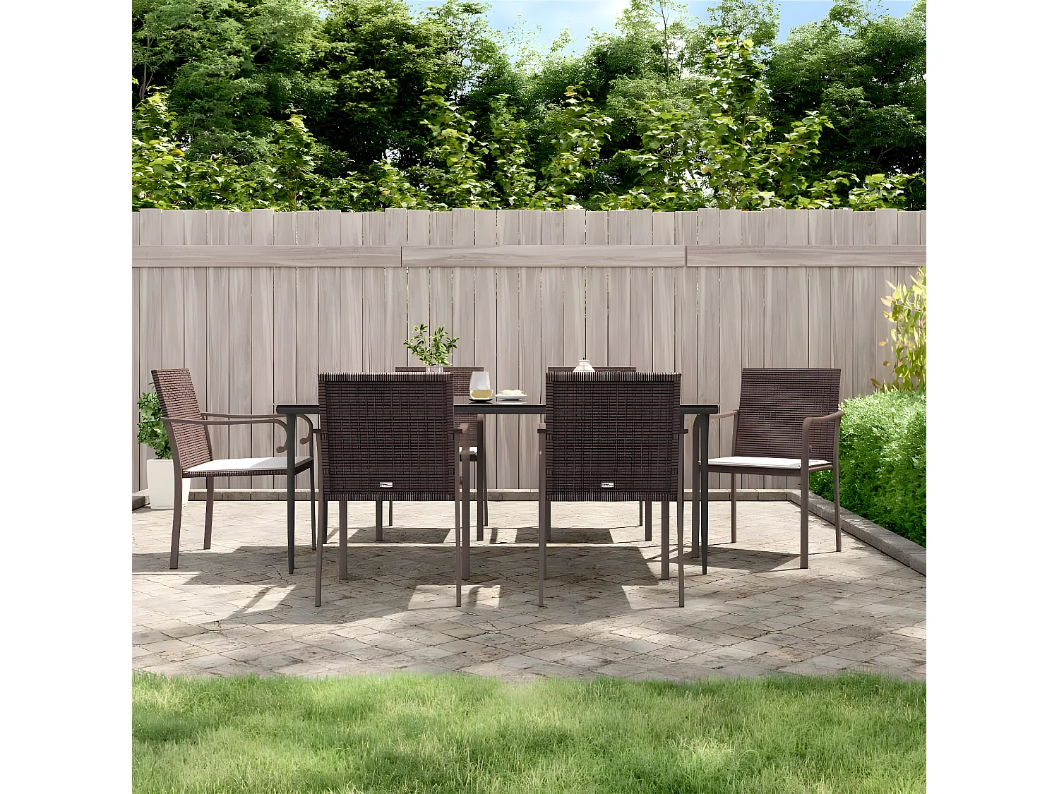 Chaises de jardin et coussins lot de 6 marron 56x59x84 rotin