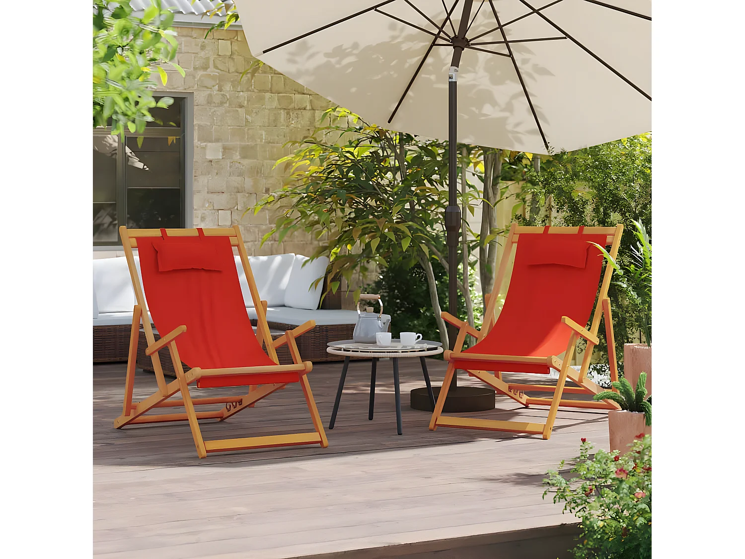 Chaises de plage pliables lot de 2 rouge tissu