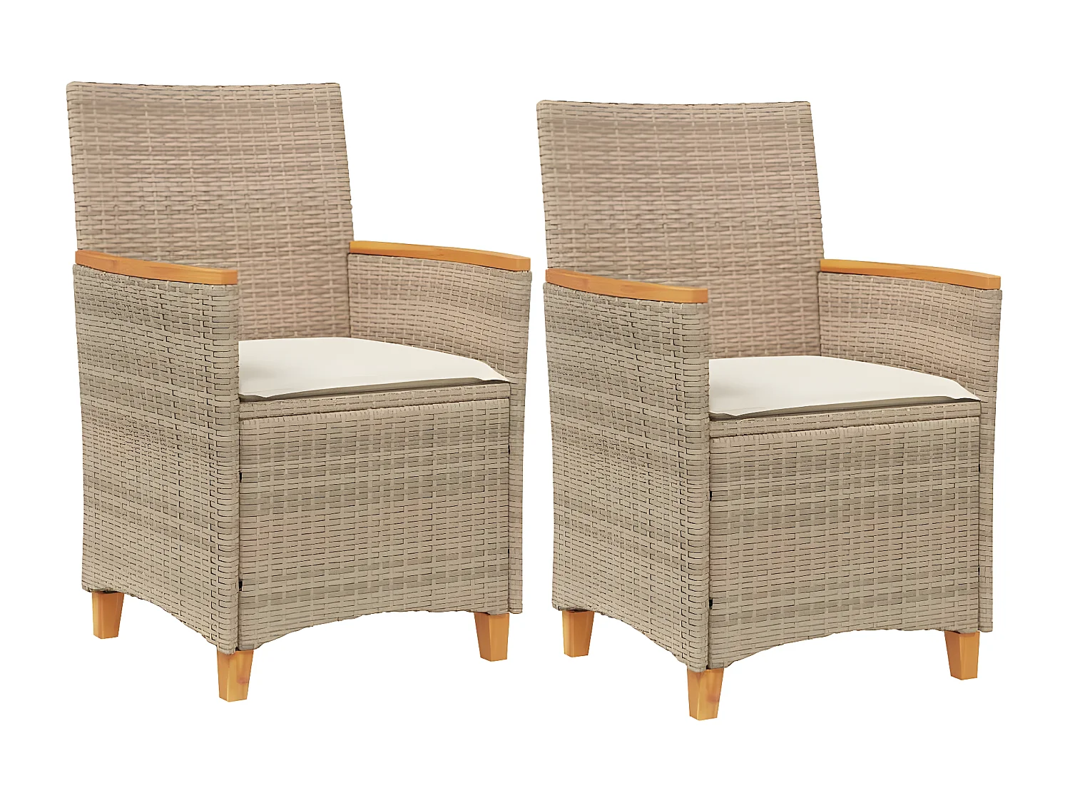 Chaises de jardin coussins lot de 2 beige résine tressée bois