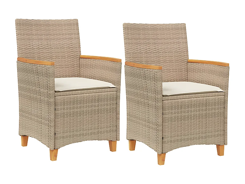 Chaises de jardin coussins lot de 2 beige résine tressée bois
