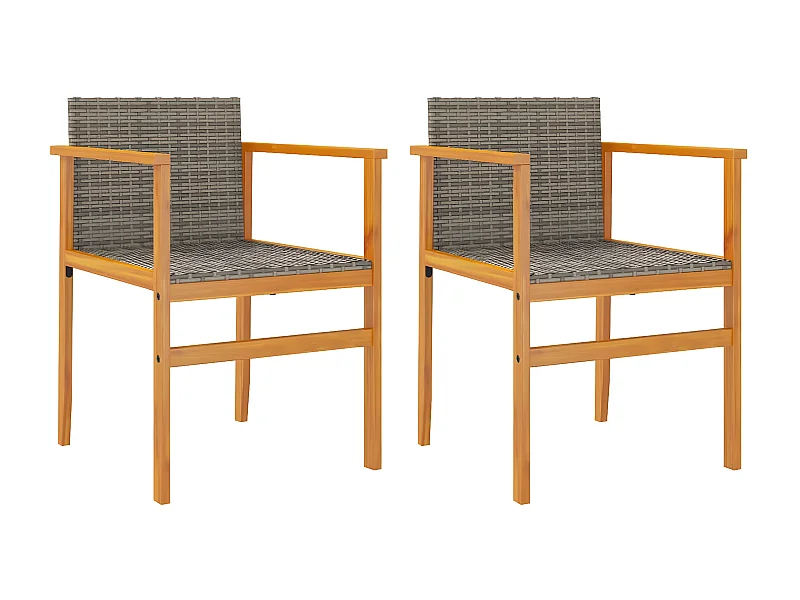Chaises de jardin lot de 2 gris résine tressée et bois massif