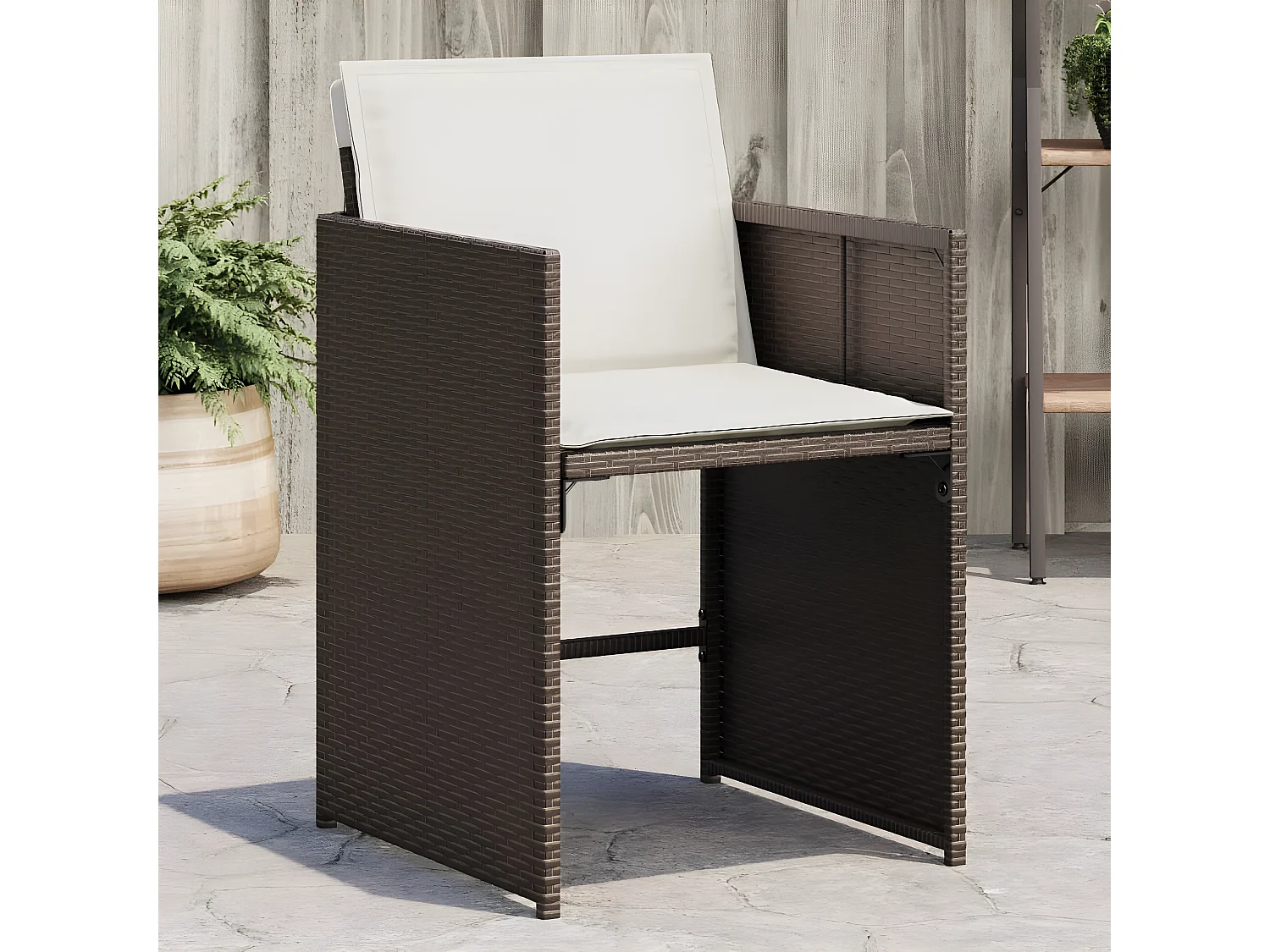 Chaises de jardin avec coussins lot de 4 marron résine tressée