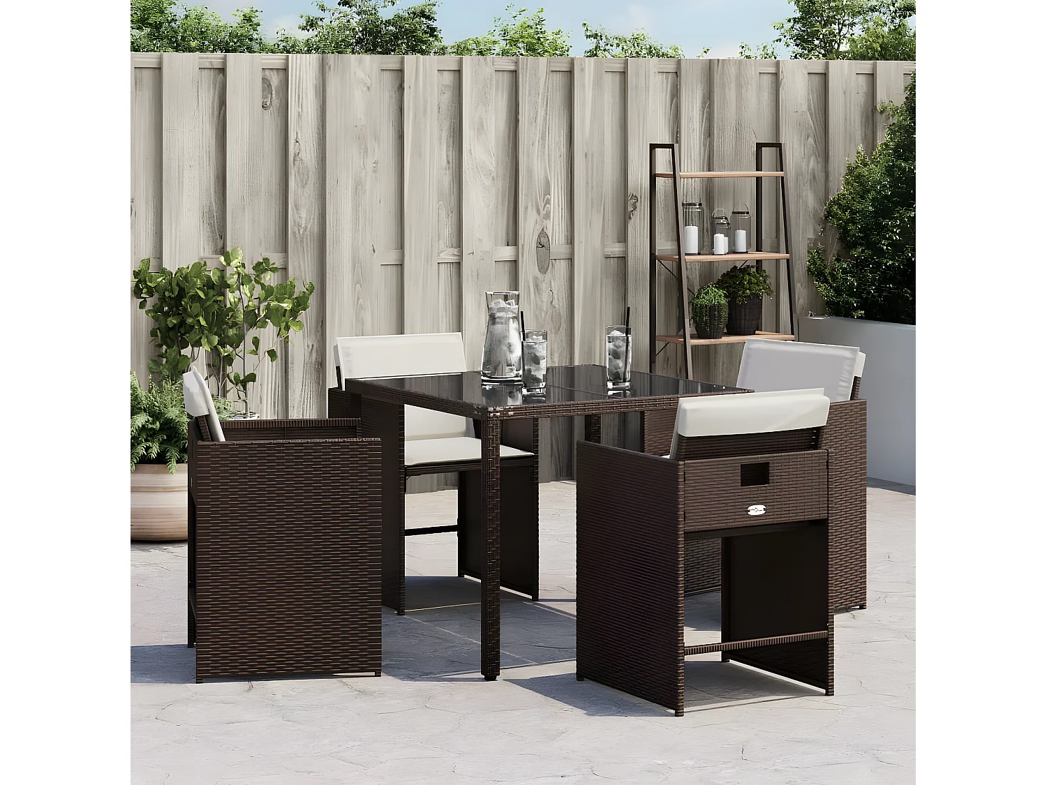 Chaises de jardin avec coussins lot de 4 marron résine tressée