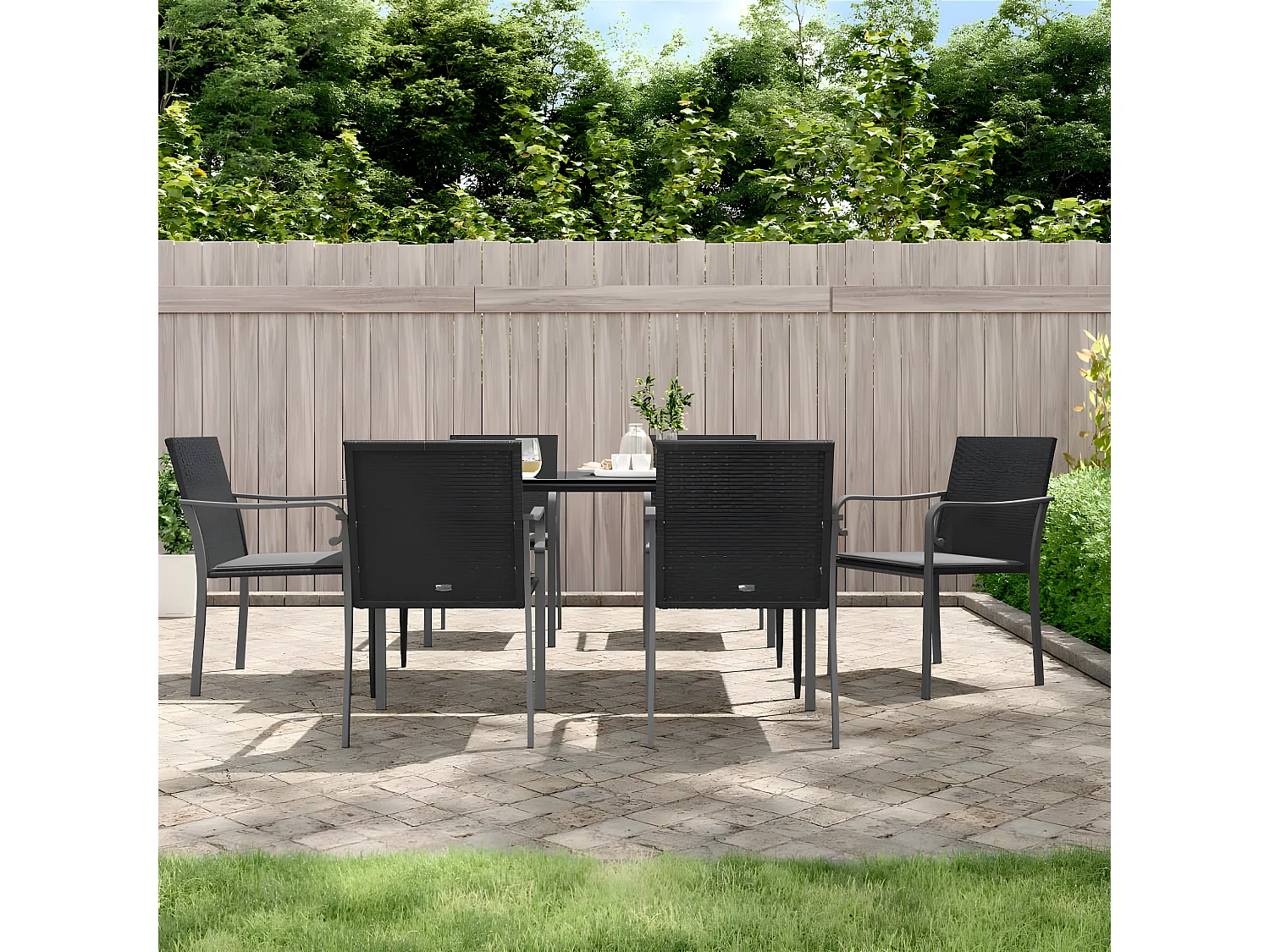 Chaises de jardin avec coussins lot de 6 noir 56x59x84 rotin