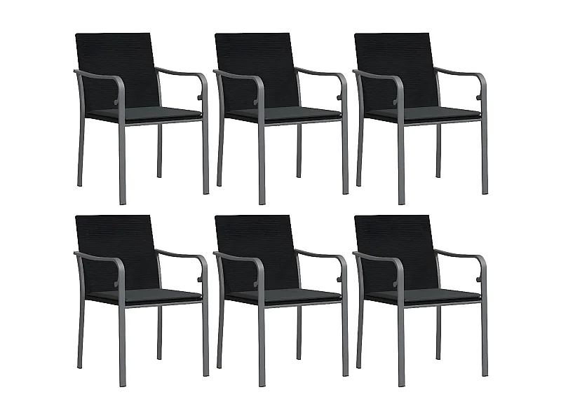 Chaises de jardin avec coussins lot de 6 noir 56x59x84 rotin
