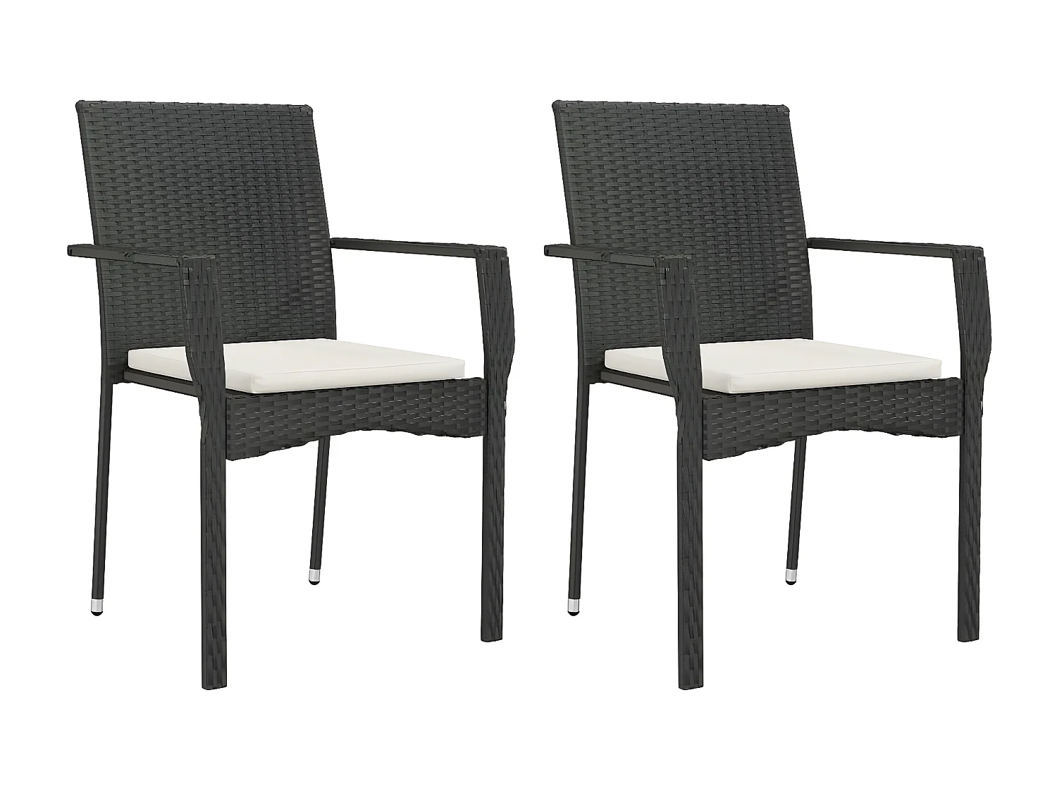 Chaises de jardin 2 pcs avec coussins Résine tressée Noir