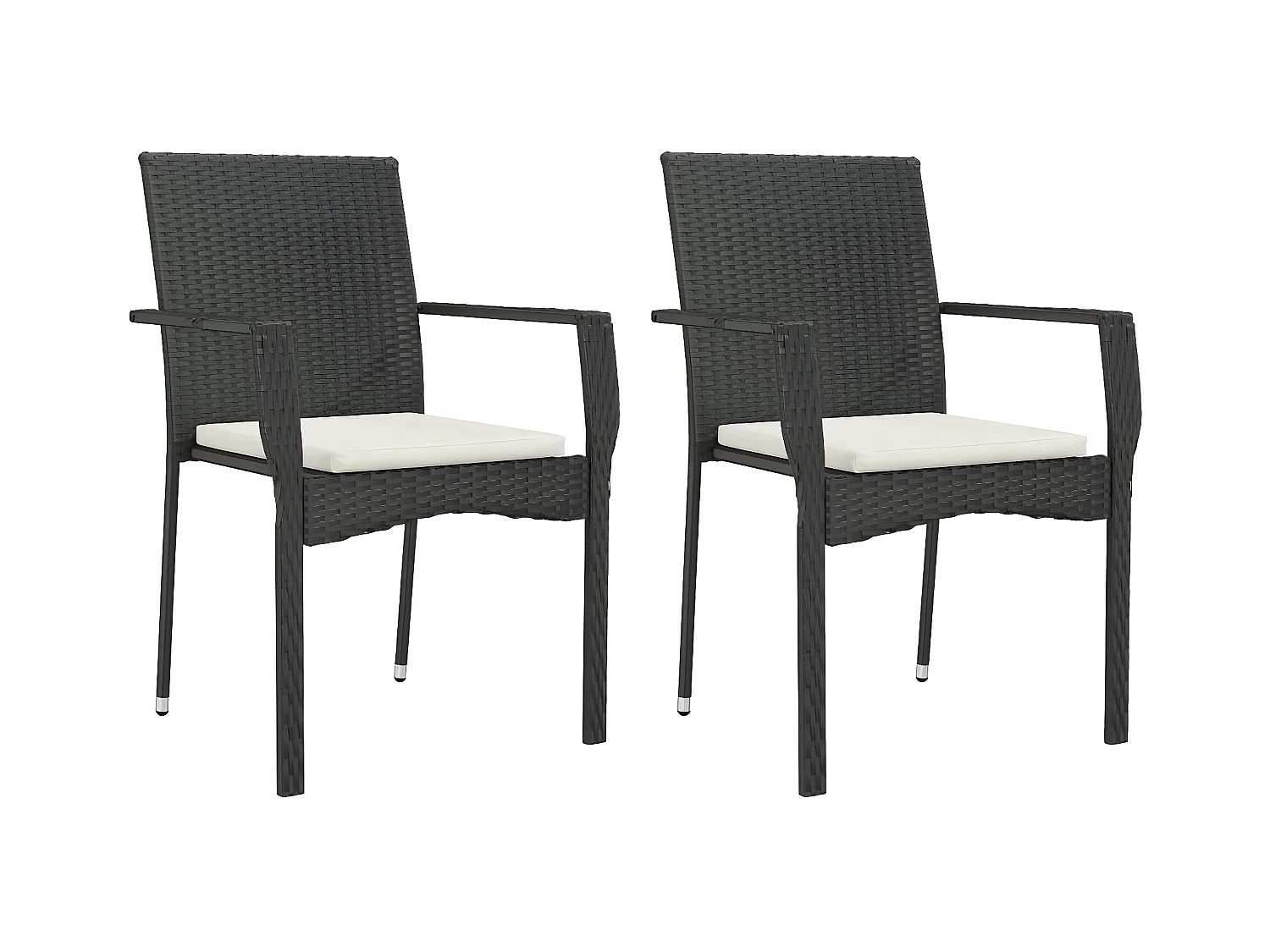 Chaises de jardin 2 pcs avec coussins Résine tressée Noir