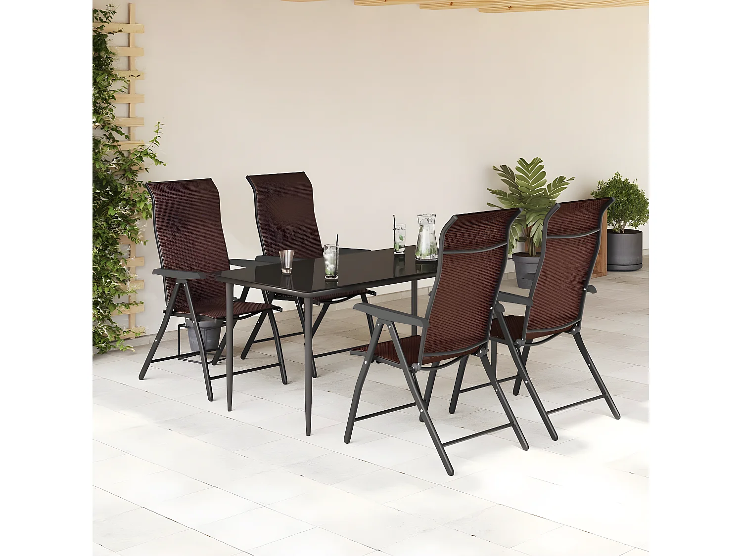 Chaises pliables de jardin lot de 4 marron résine tressée