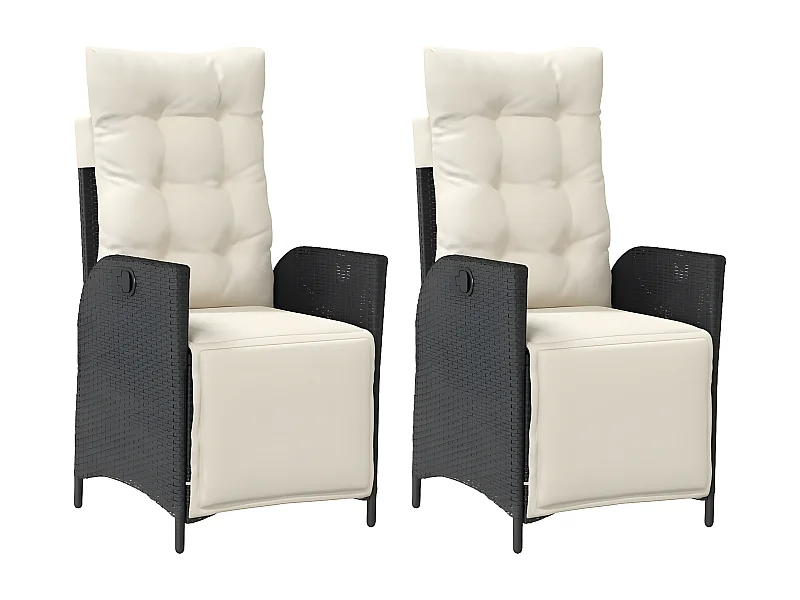 Chaises inclinables de jardin lot de 2 repose-pied noir rotin