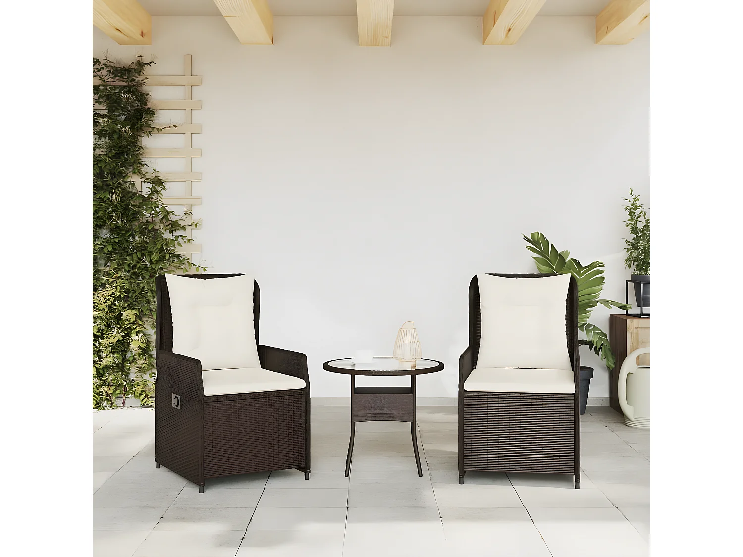 Chaises inclinables de jardin lot de 2 marron résine tressée