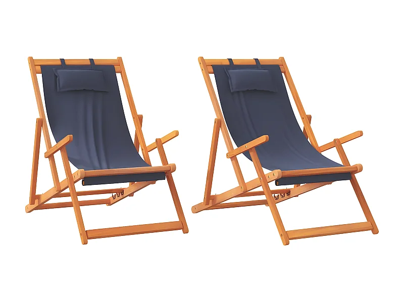 Chaises de plage pliables lot de 2 bleu tissu