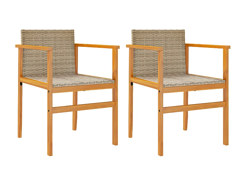 Chaises de jardin coussins lot de 2 beige résine tressée bois