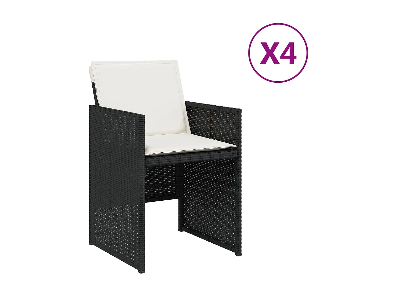 Chaises de jardin lot de 4 avec coussins noir résine tressée