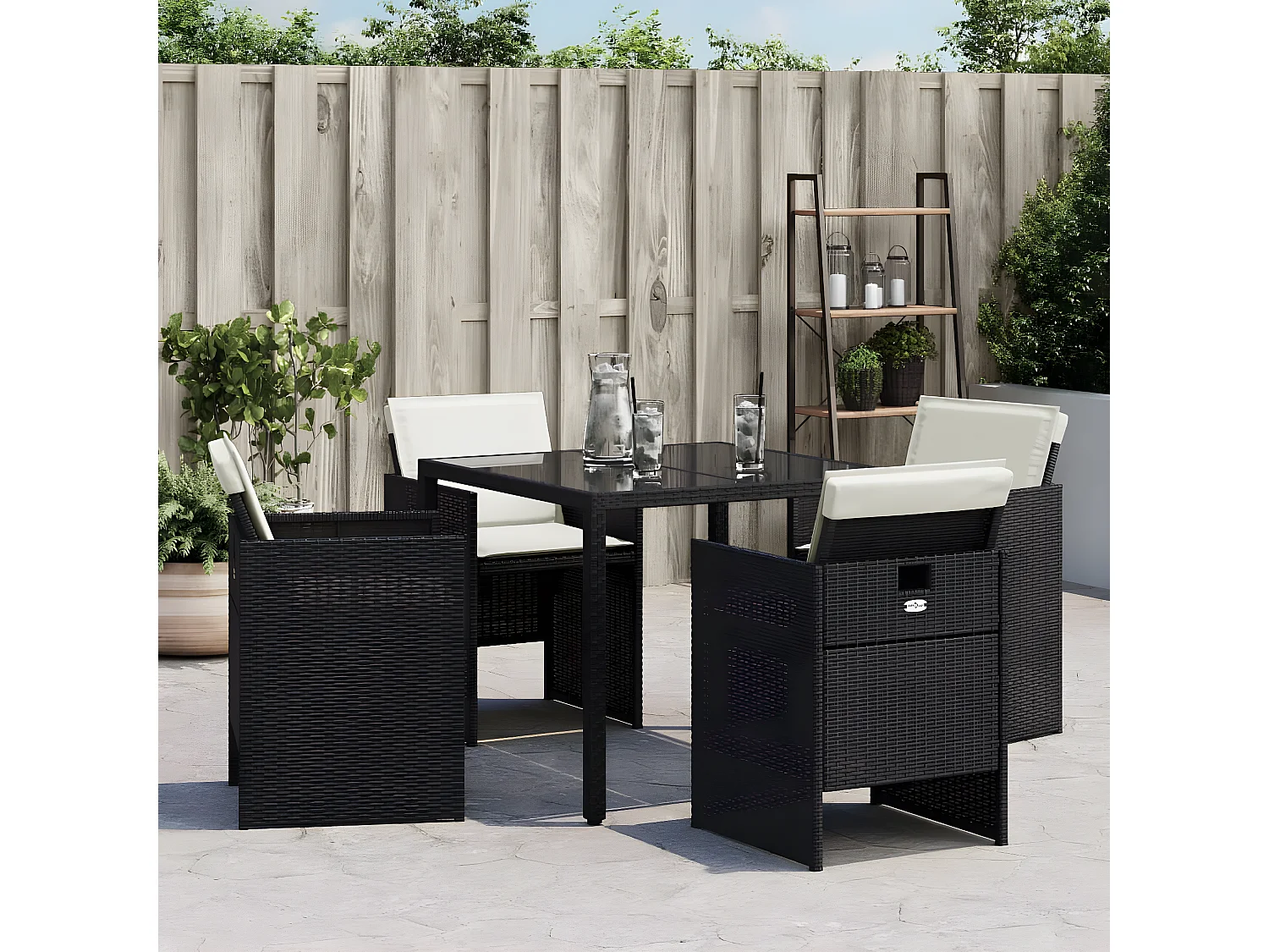 Chaises de jardin lot de 4 avec coussins noir résine tressée