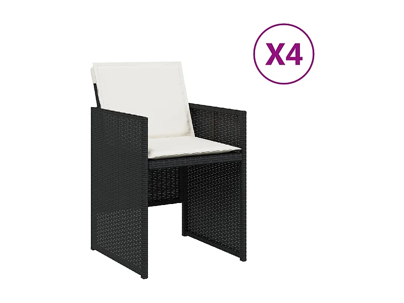 Chaises de jardin lot de 4 avec coussins noir résine tressée
