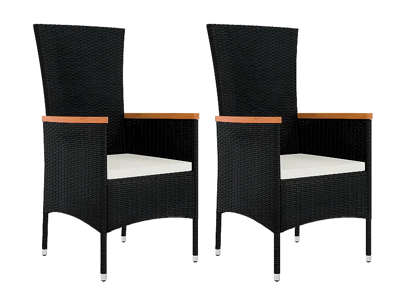 Chaises de jardin 2 pcs avec coussins Résine tressée Noir