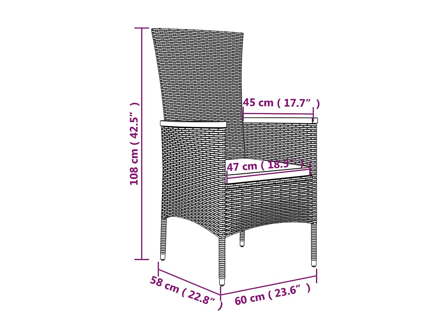 Chaises de jardin 2 pcs avec coussins Résine tressée Noir