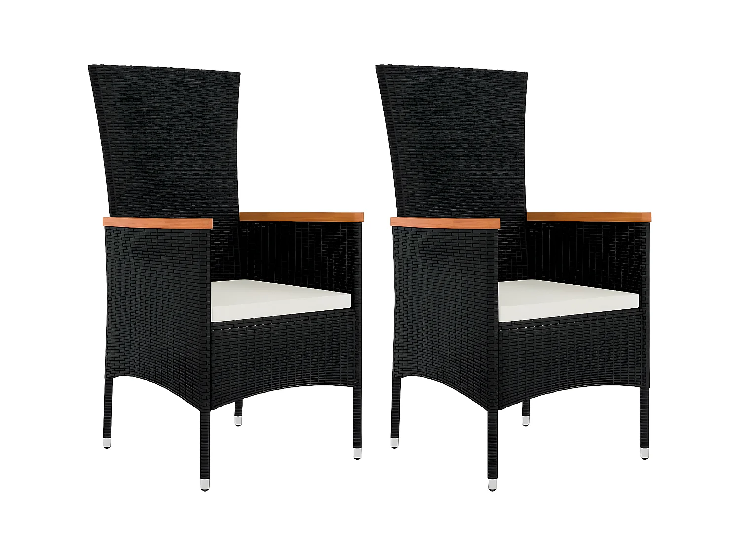 Chaises de jardin 2 pcs avec coussins Résine tressée Noir