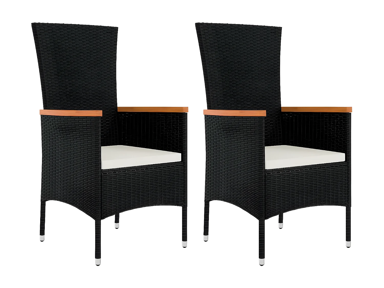 Chaises de jardin 2 pcs avec coussins Résine tressée Noir