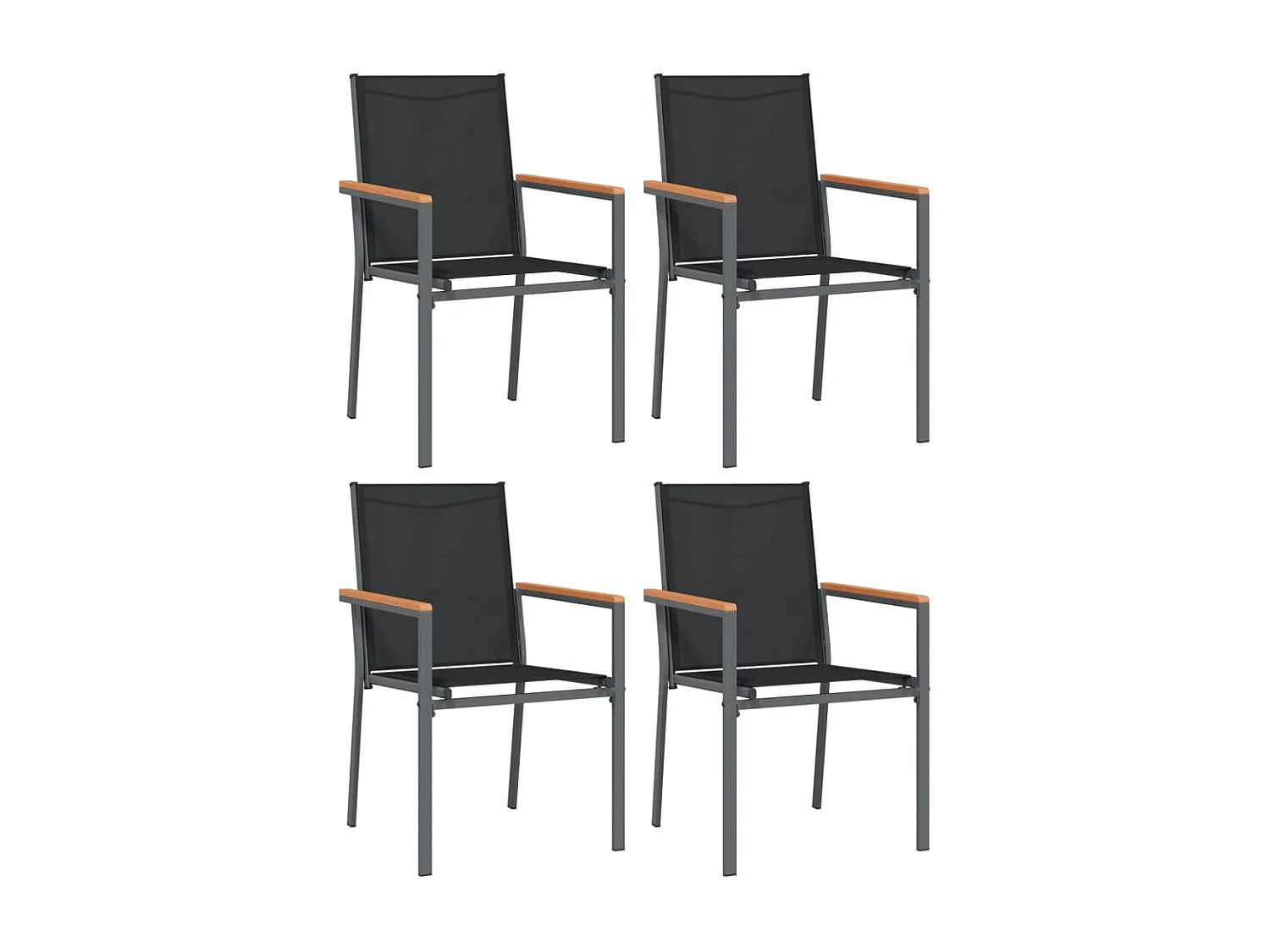 Chaises de jardin lot de 4 noir 55x61,5x90 textilène et acier