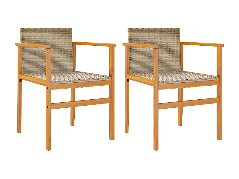 Chaises de jardin lot de 2 beige résine tressée et bois massif