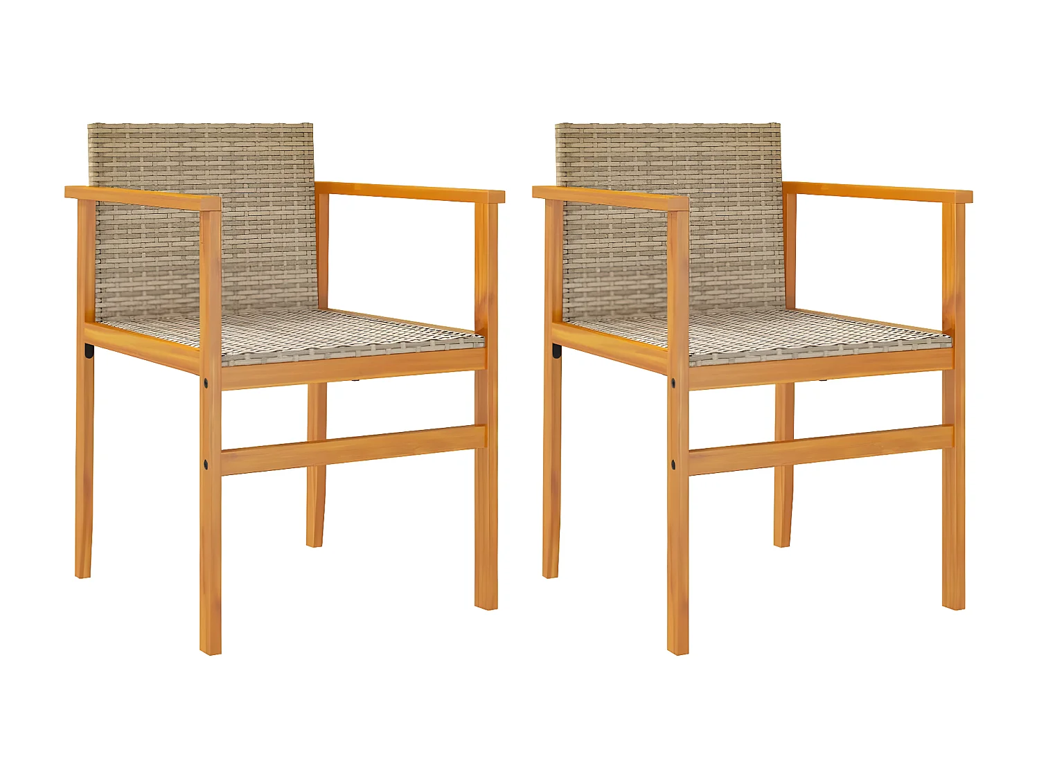 Chaises de jardin lot de 2 beige résine tressée et bois massif