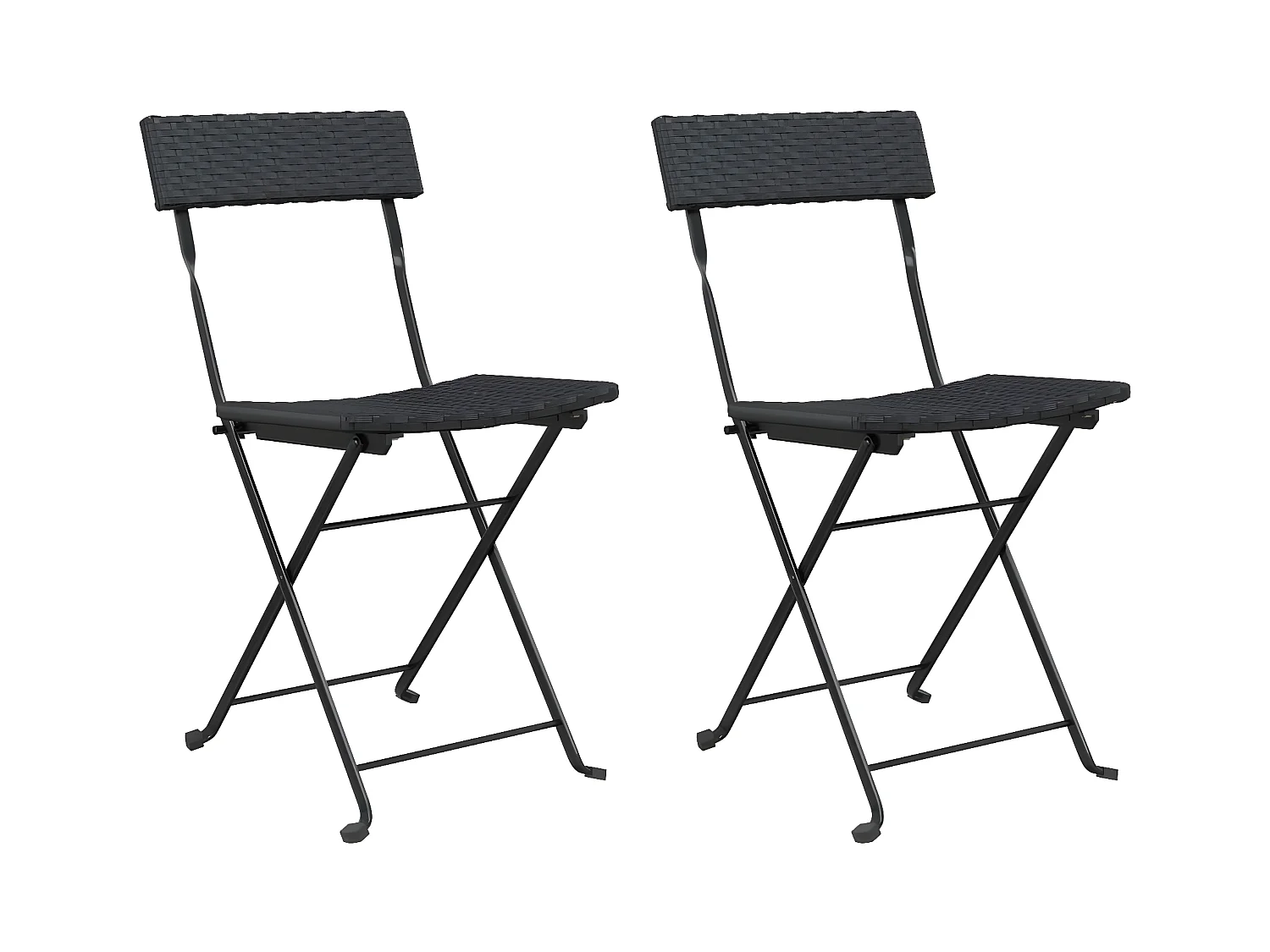 Chaises de bistrot pliantes lot de 2 Noir Résine tressée acier