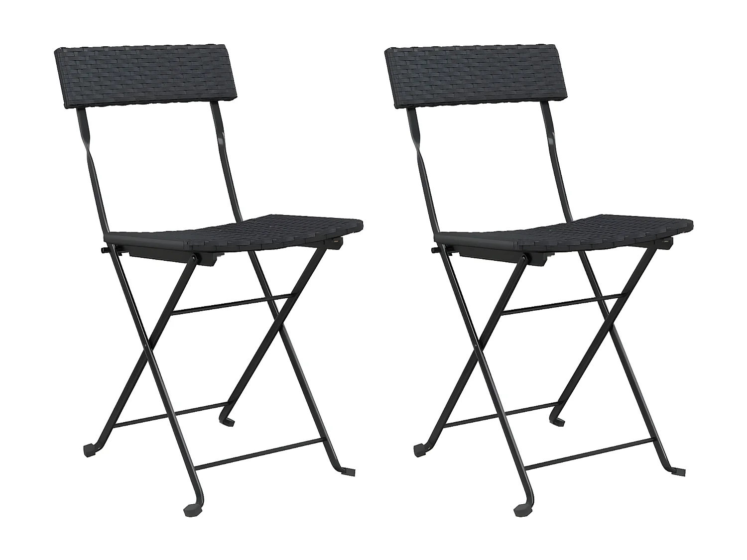 Chaises de bistrot pliantes lot de 2 Noir Résine tressée acier