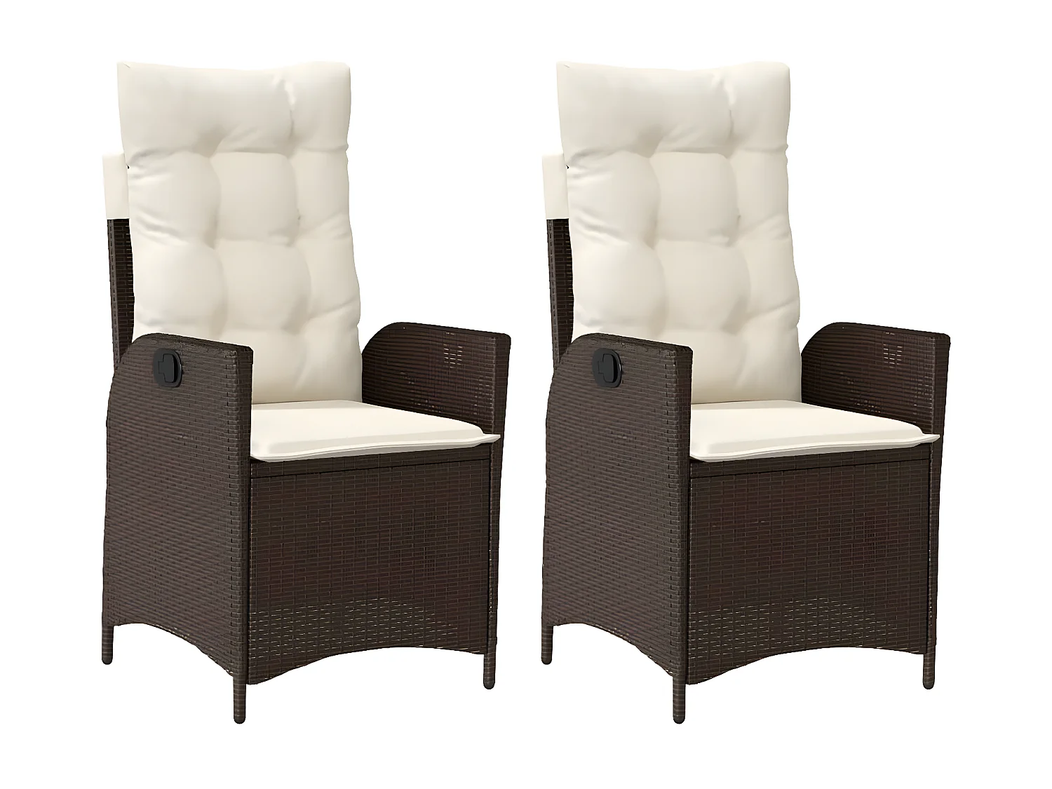 Chaises inclinables de jardin lot de 2 et coussins marron rotin