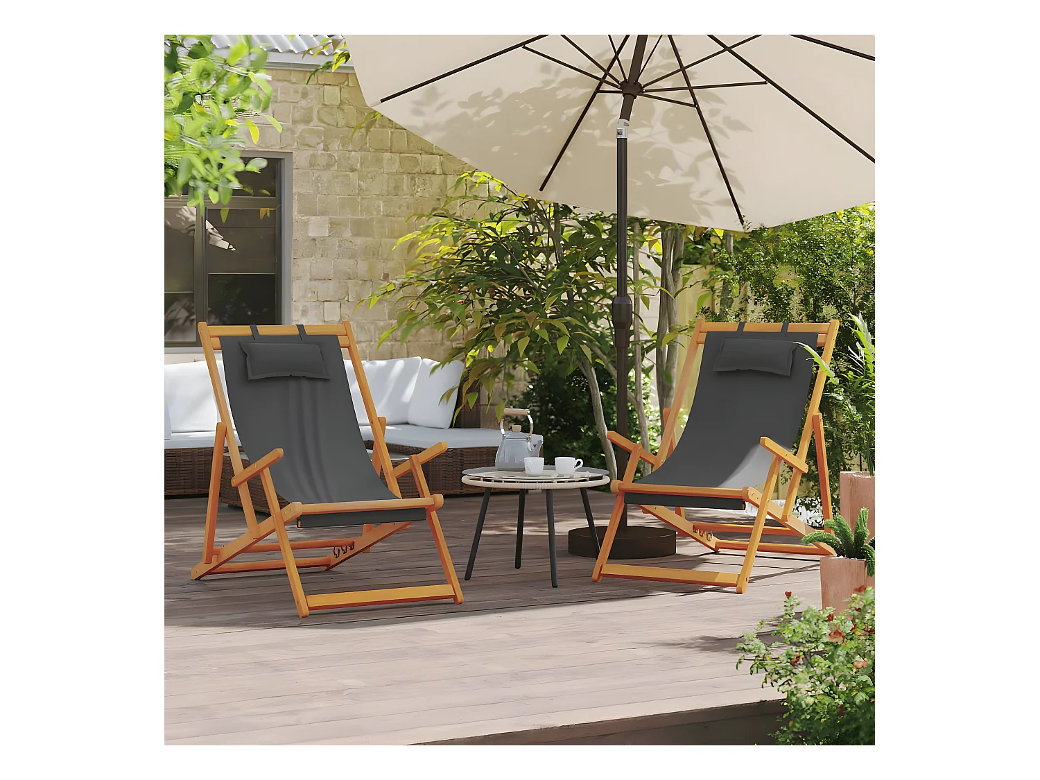 Chaises de plage pliables lot de 2 gris tissu