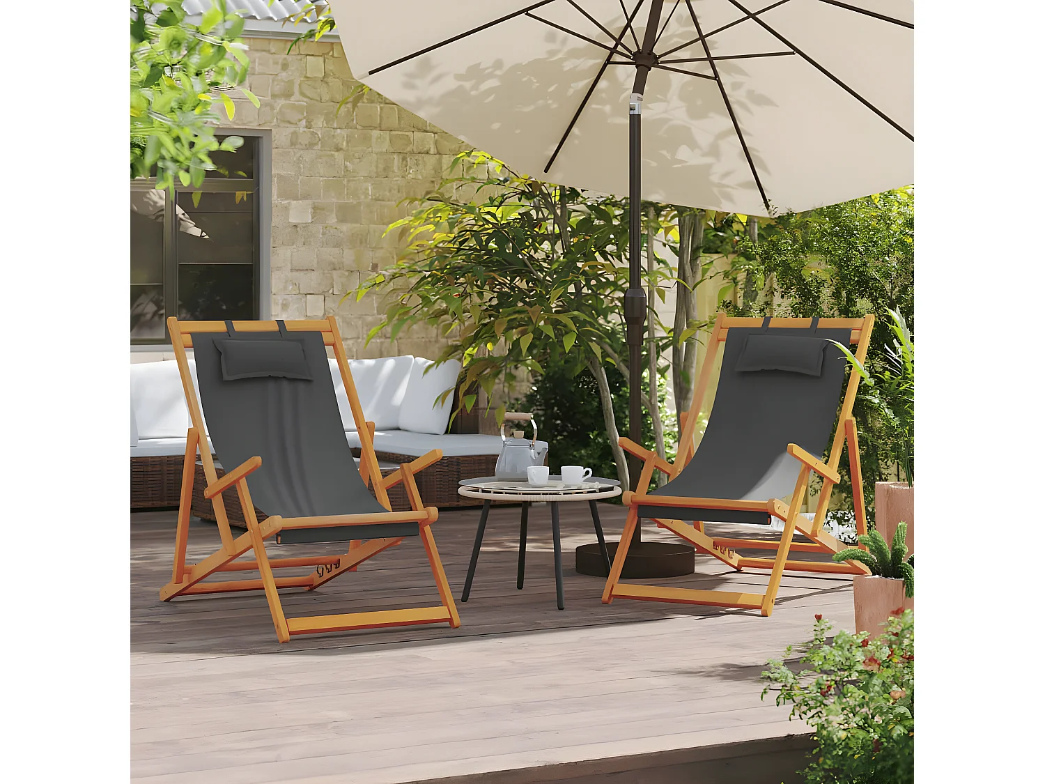 Chaises de plage pliables lot de 2 gris tissu