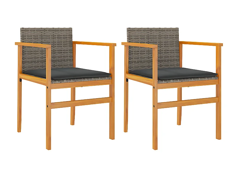 Chaises de jardin coussins lot de 2 gris résine tressée et bois