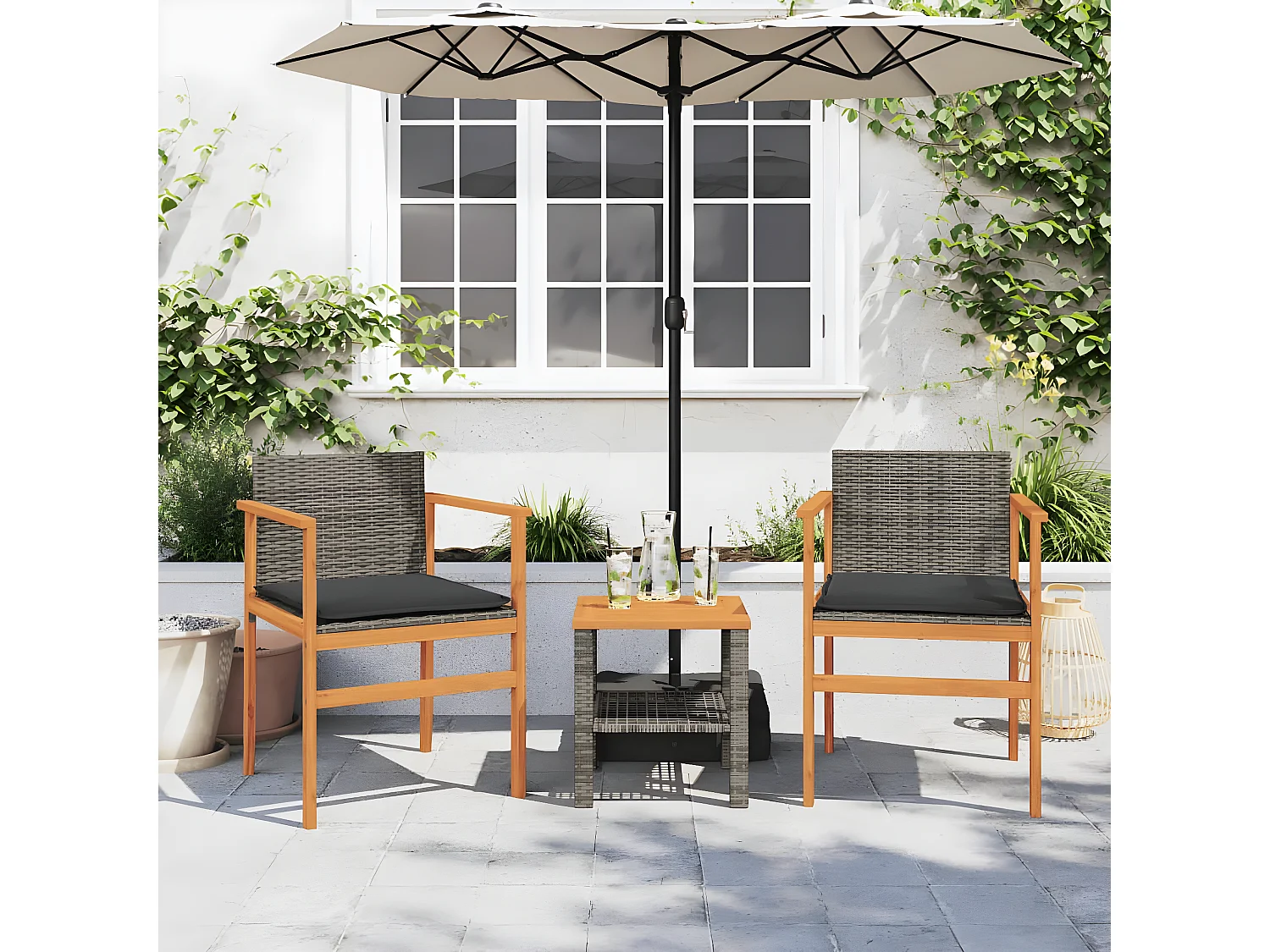 Chaises de jardin coussins lot de 2 gris résine tressée et bois