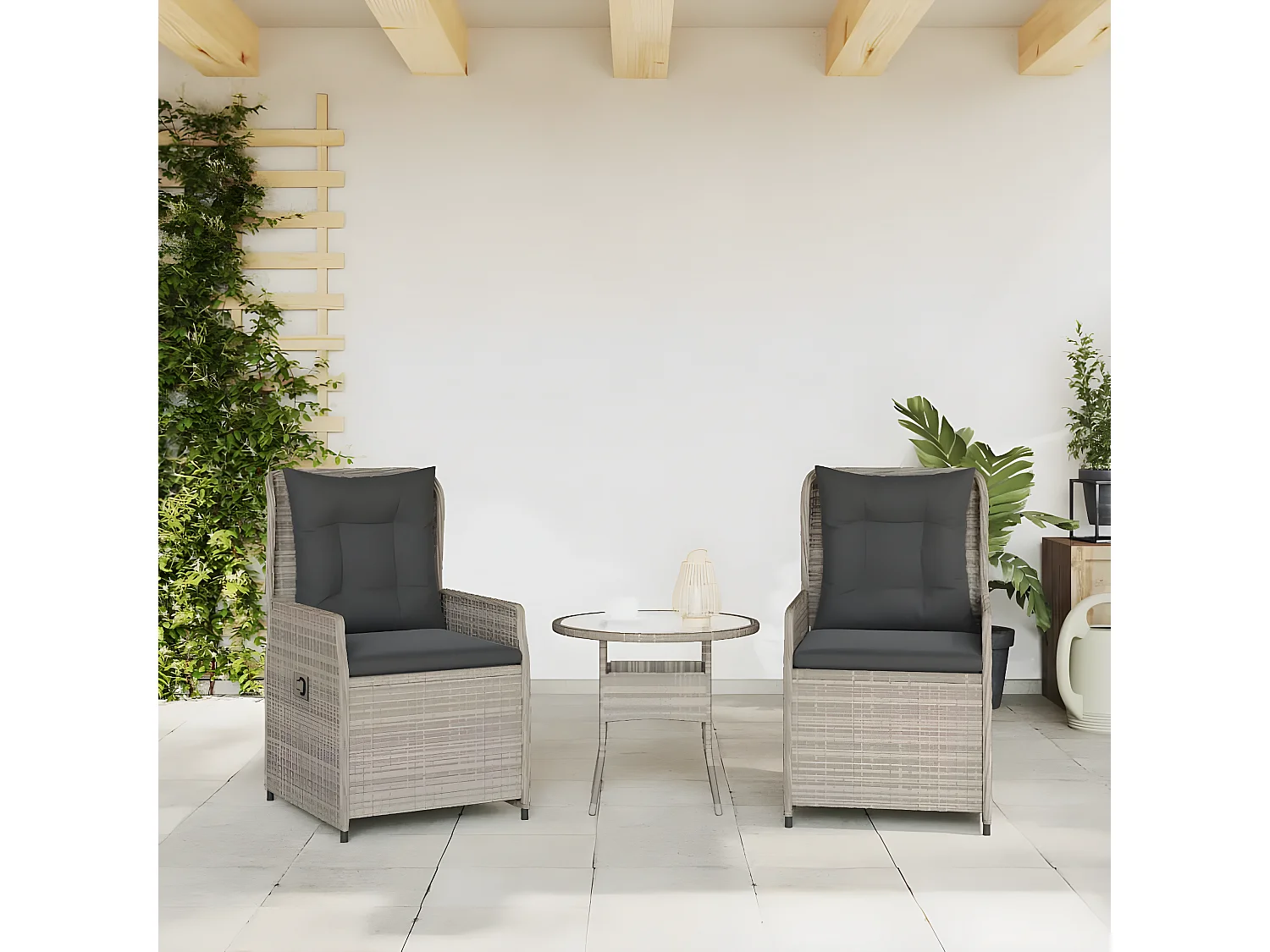 Chaises inclinables de jardin lot de2 gris clair résine tressée