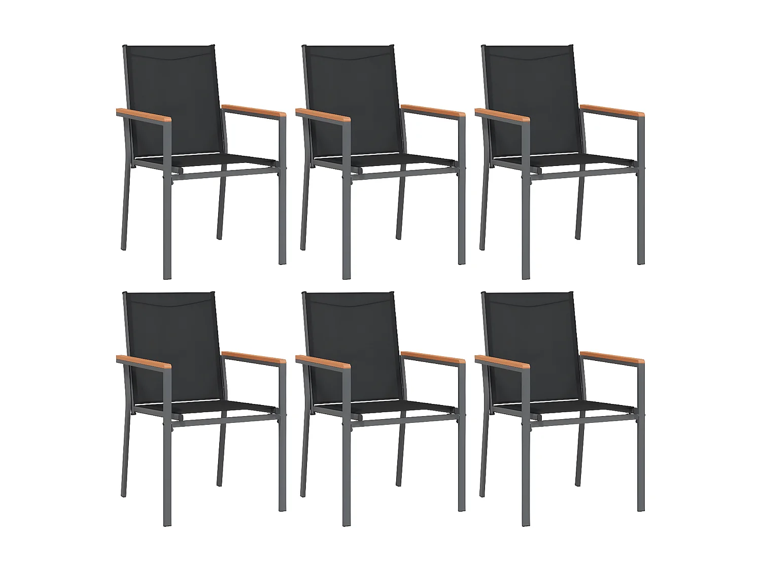 Chaises de jardin lot de 6 noir 55x61,5x90 textilène et acier