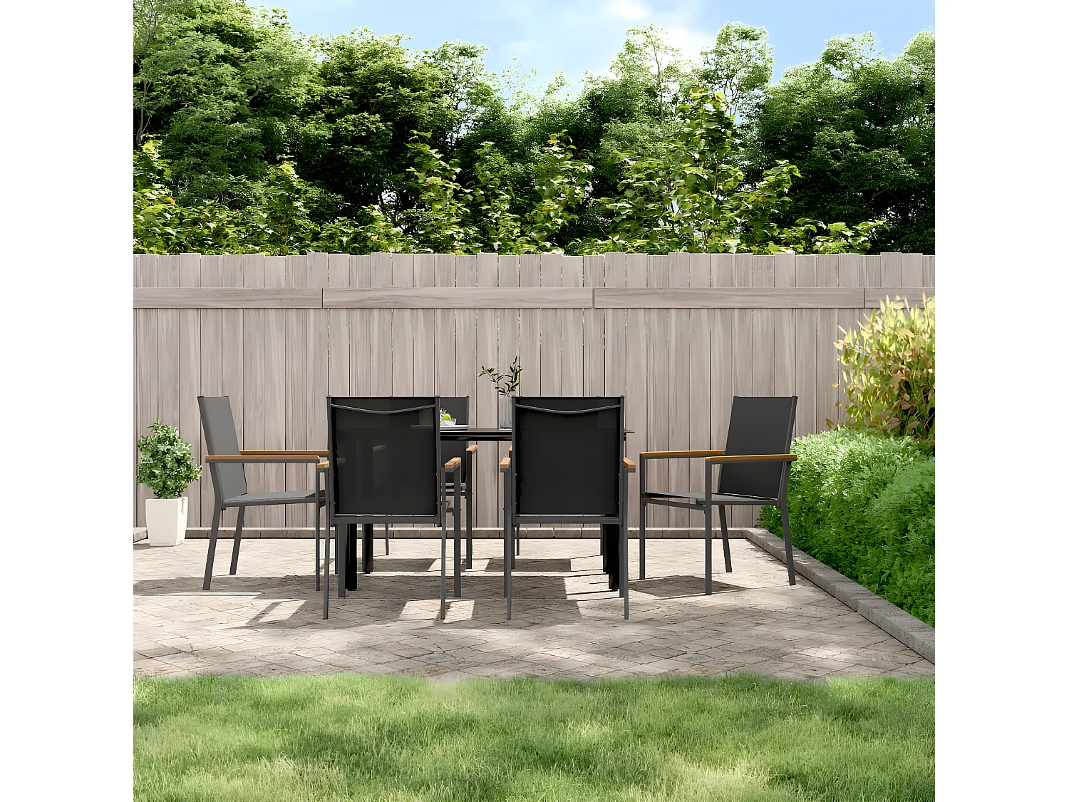 Chaises de jardin lot de 6 noir 55x61,5x90 textilène et acier