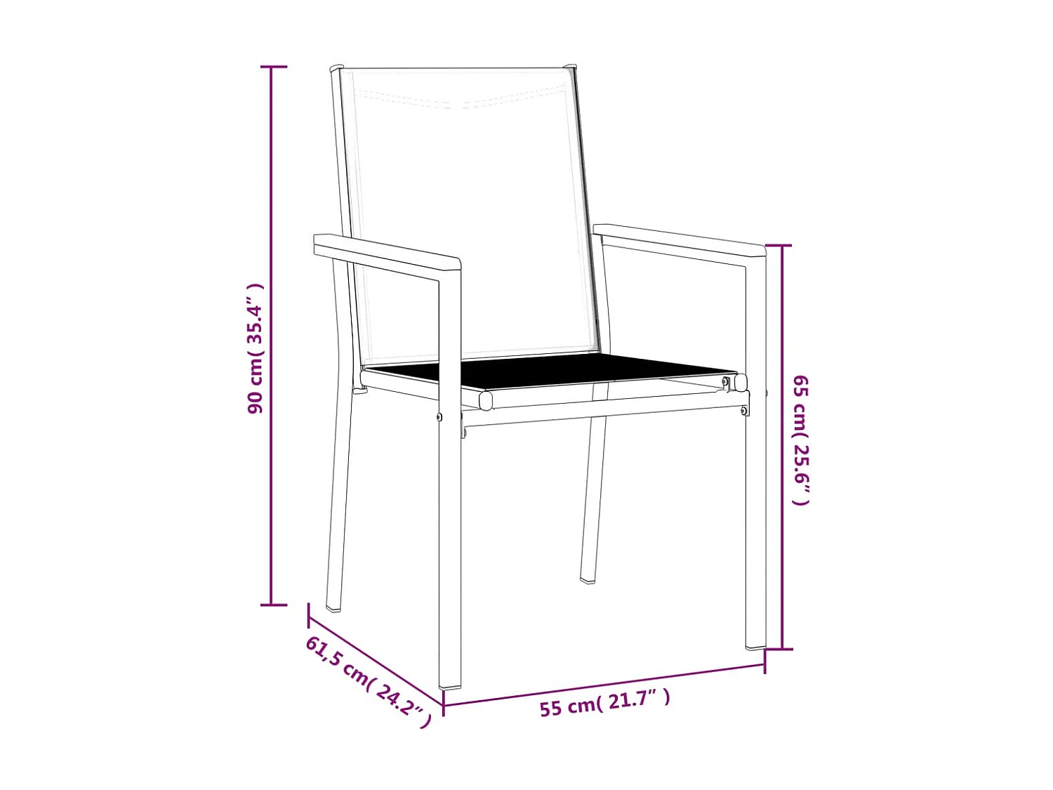 Chaises de jardin lot de 6 noir 55x61,5x90 textilène et acier