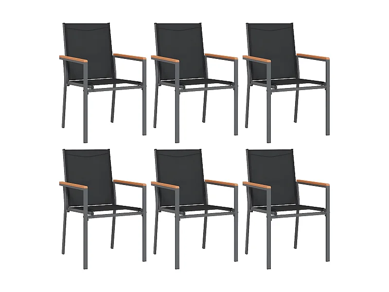 Chaises de jardin lot de 6 noir 55x61,5x90 textilène et acier