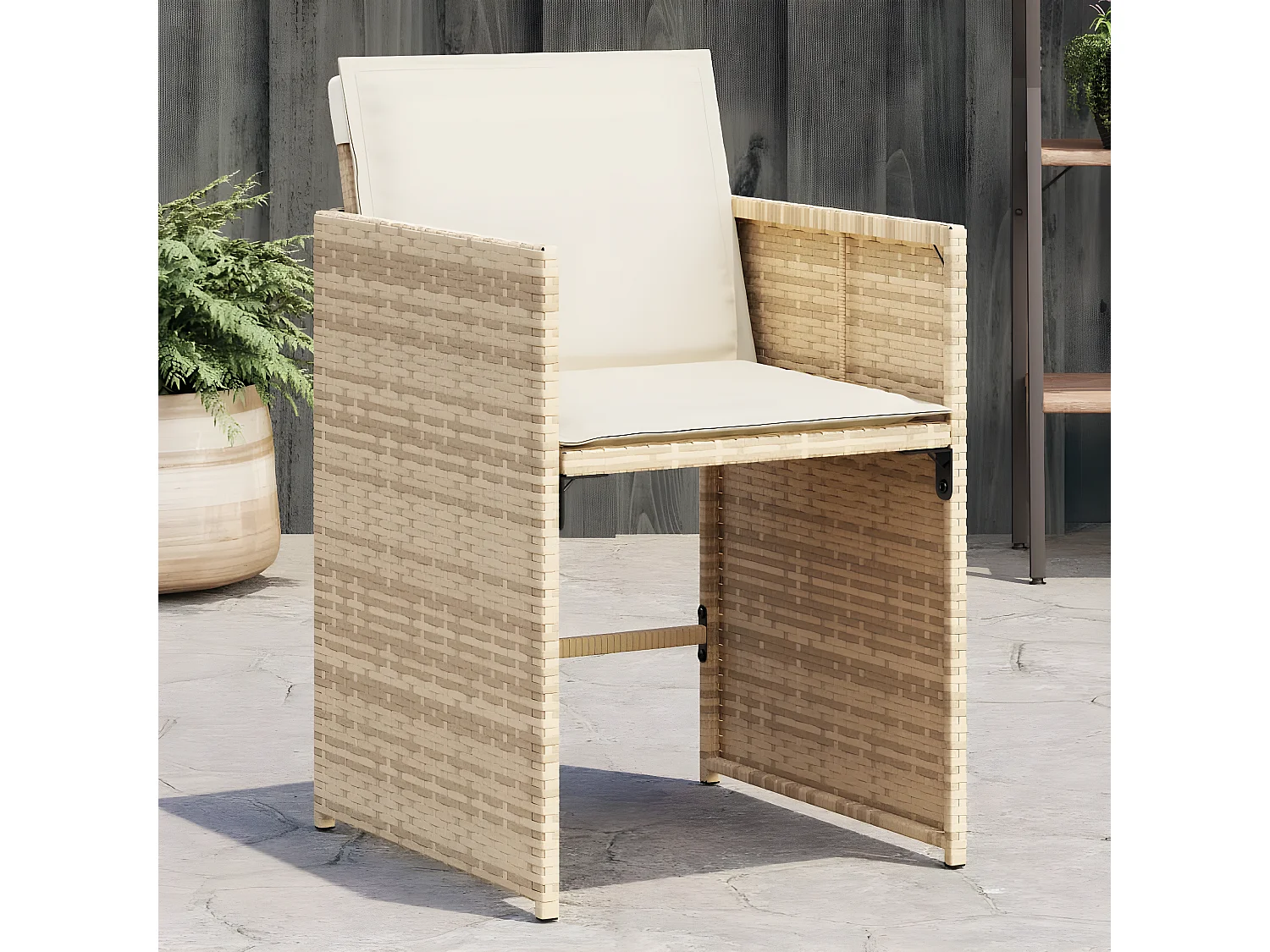 Chaises de jardin avec coussins lot de 4 beige résine tressée