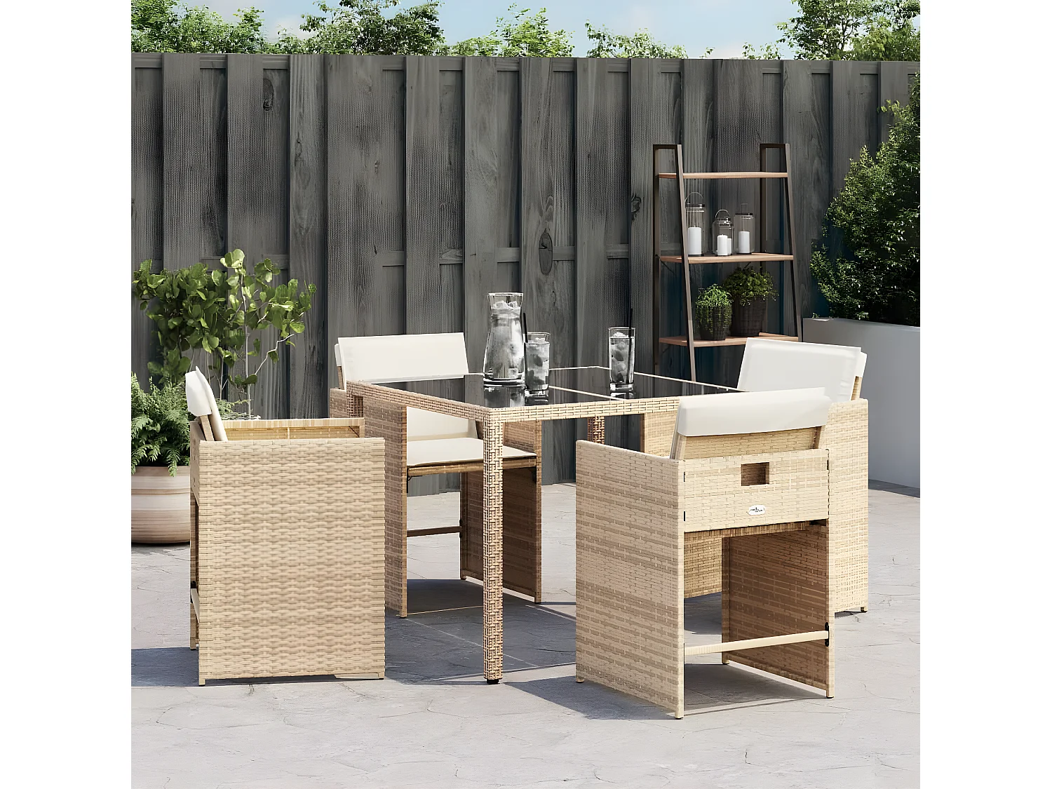 Chaises de jardin avec coussins lot de 4 beige résine tressée