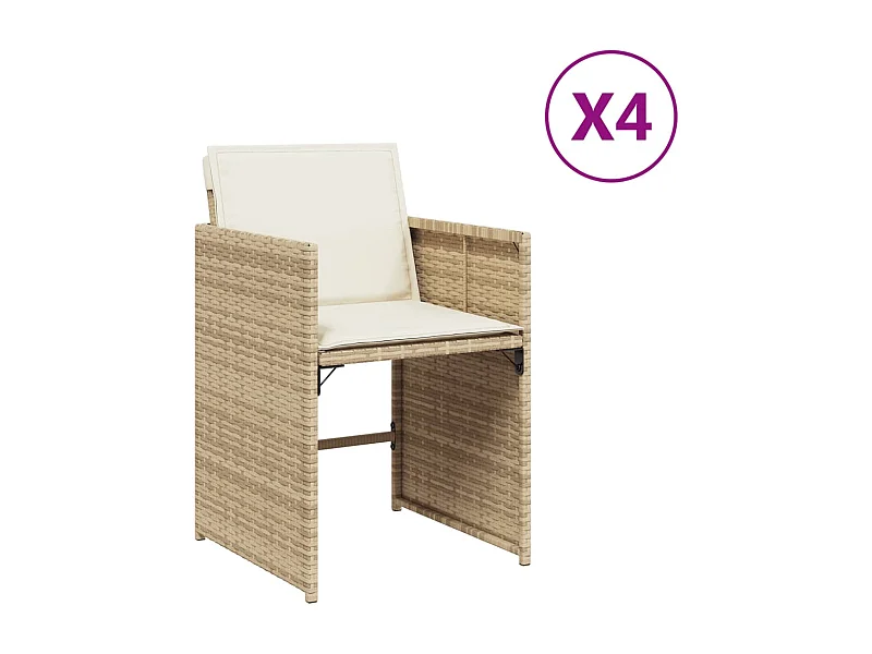 Chaises de jardin avec coussins lot de 4 beige résine tressée