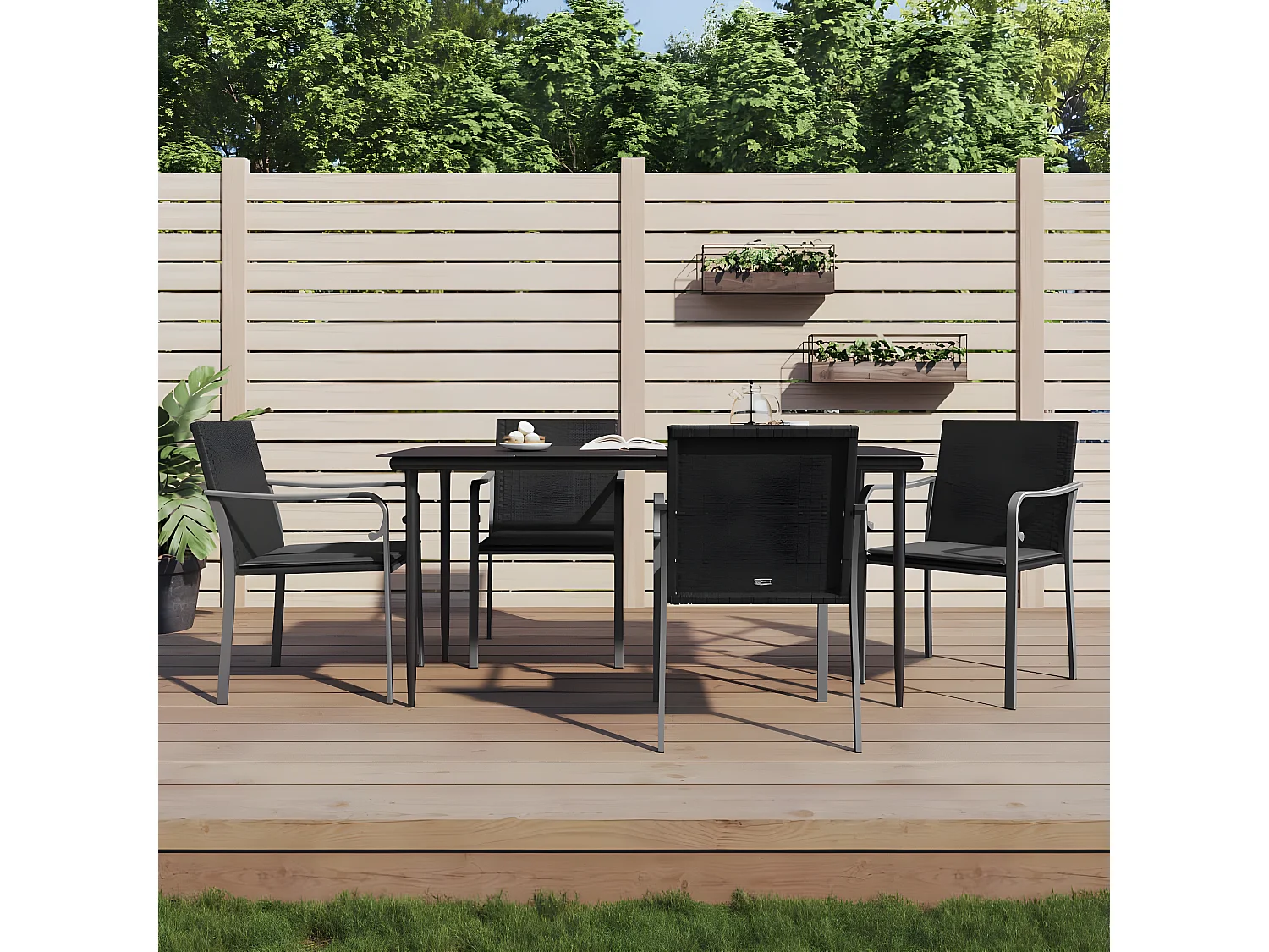 Chaises de jardin avec coussins lot de 4 noir 56x59x84 rotin