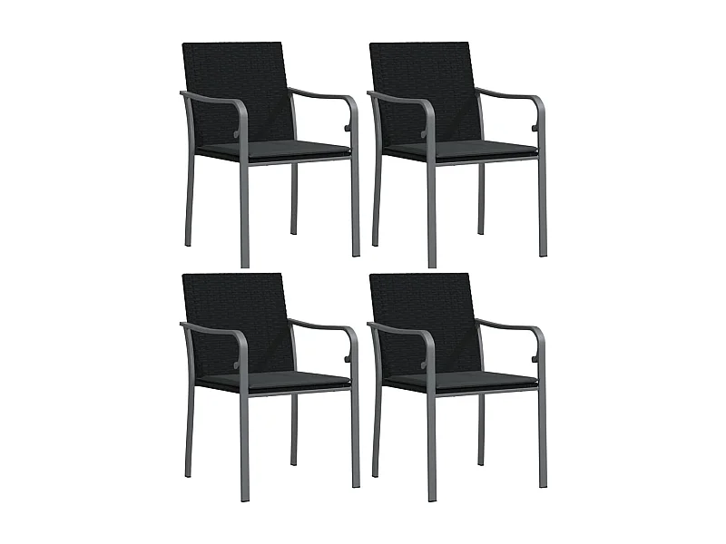 Chaises de jardin avec coussins lot de 4 noir 56x59x84 rotin