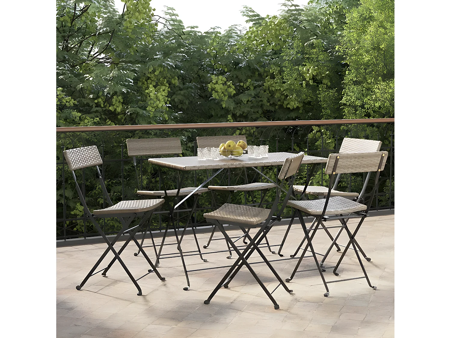 Chaises de bistrot pliantes lot de 6 Gris Résine tressée acier