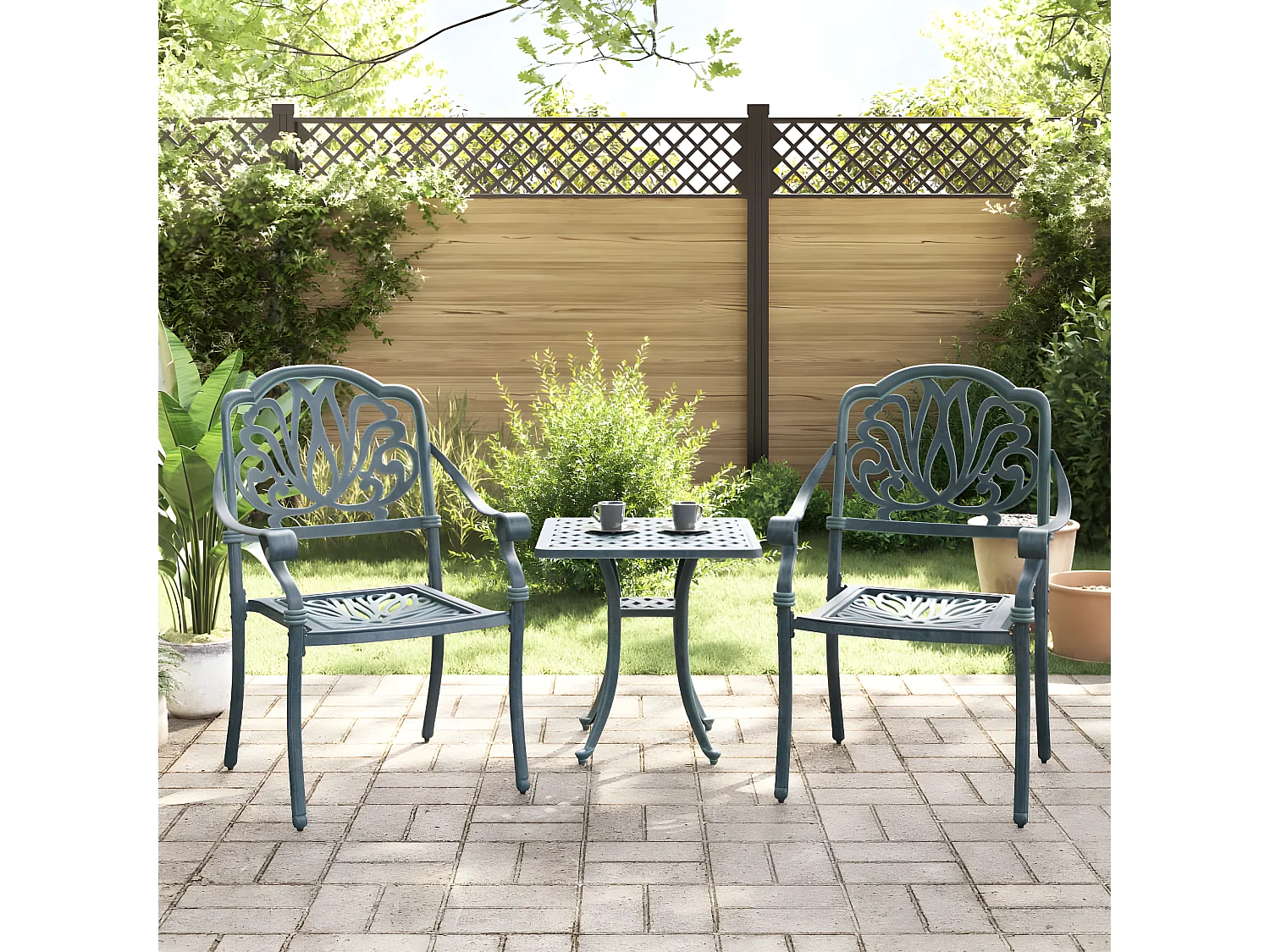 Chaises de jardin lot de 2 vert aluminium coulé