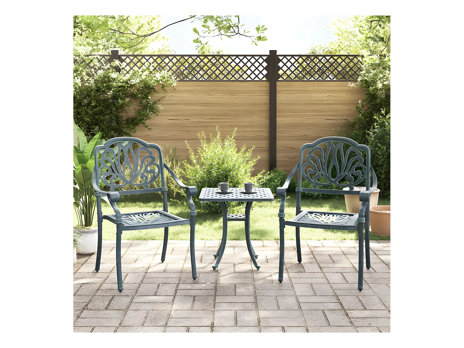 Chaises de jardin lot de 2 vert aluminium coulé